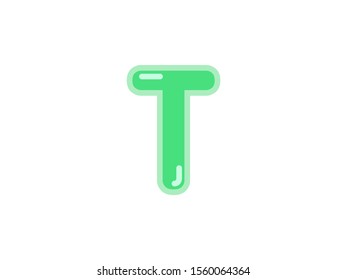 T letter alphabet green candy jelly glossy vector isolated on white background 