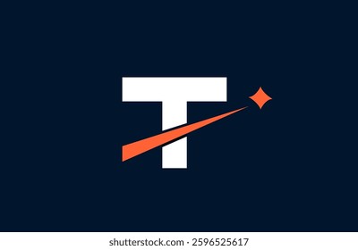 T letter alphabet logo icon design with orange star and line cut for company and business