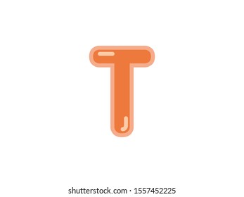 T letter alphabet orange candy jelly glossy vector isolated on white background 