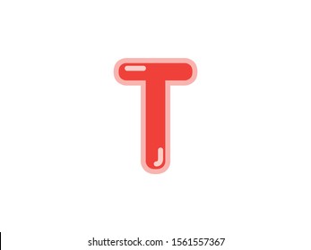 T letter alphabet red candy jelly glossy vector isolated on white background 