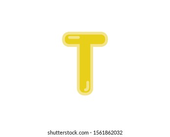 T letter alphabet yellow gold amber candy jelly glossy vector isolated on white background 