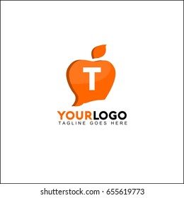 T letter apple logo design. Social talk vector illustration.