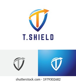 T Letter Arrow Shield Strong Safe Guard Protection Logo.