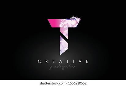 T Letter Artistic Purple Paint Flow Icon Logo Design. Creative Ink Flowing Letter Icon Design Vector Illustration.