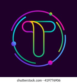 T letter with atoms orbits. Font style, vector design template elements for your application or corporate identity.