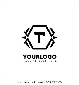 T Letter Black Spider on White Background. Logotype. Your text. Vector illustration.