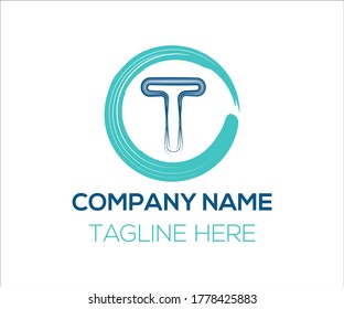 T letter Brush Stroke Logo Design With Circle Brush vector template