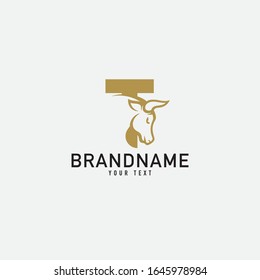 T letter with bull horn logo initial logotype icon vector in elegant simple style