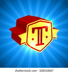 t letter business red gold logo design template abstract vector elements for corporate identity emblem label or icon on bright shiny blue background conceptual red rich unusual sign deal blue golden p