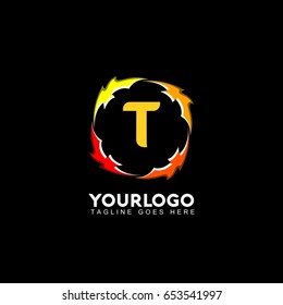 T letter circle fire logo design template. Flame vector unusual letter. Vector design template elements for your application or company.