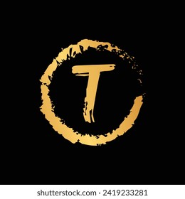 T letter in circle shape luxury gold color monogram design vector eps