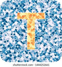 T letter color distributed circles dots illustration
