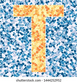 T letter color distributed circles dots illustration