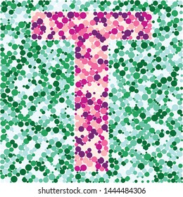 T letter color distributed circles dots illustration