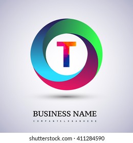 T letter colorful logo in the circle. Vector design template elements for your application or company identity.