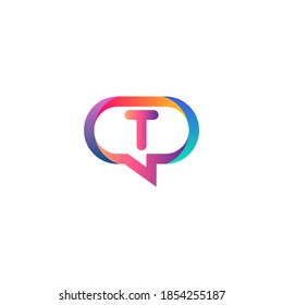 t letter colorful on rectangle circle chat icon logo