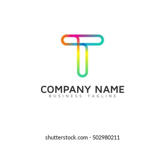 T Letter Colorful Rainbow Line Multiply Logo Design Template