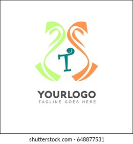 T letter colorful tape logo, Twisted Infinity brand identity, square Ribbon logotype, wind icon.