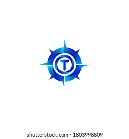 T letra Modelo de diseño de logotipo Compass Concept.logotipo Compass. Compass con T Letter Logo Template diseño de iconos vectores.T logotipo de brújula de viaje