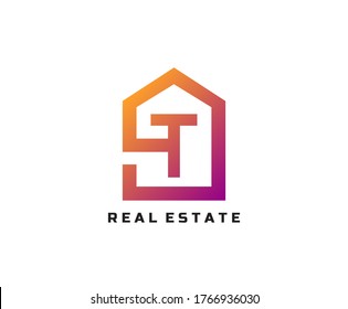 T letter creative and unique logo Icon creative monogram with home sign for real estate company.