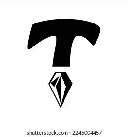Diseño del logotipo del vector negro de cristal de la letra T