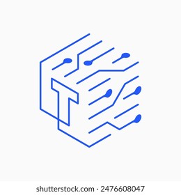 t letter Cube Tech Logo vector icon illustration