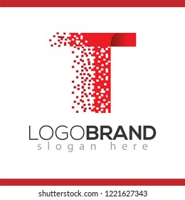 T letter data tech logo concept. letter with data vector template