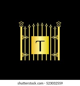 T letter decorative fence golden vector monogram (logo, sign, symbol, icon)