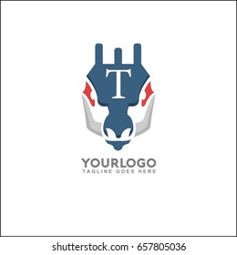 T letter deer logo, elegant animal head vector logo design