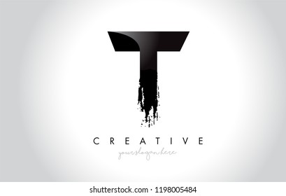 T Letter Design with Brush Stroke and Modern 3D Look Vector Illustration.