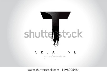 T Letter Design with Brush Stroke and Modern 3D Look Vector Illustration.