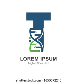 T letter with DNA logo creative design template