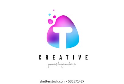 T Letter Dots Logo Design with Oval Purple Shape Vector Illustration.