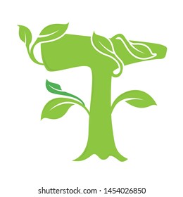 T letter ecology nature element font vector. Lettering icon vector logo design
