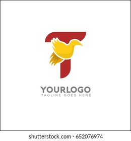 T letter elegant wing flying gold office logo. Abstract bird vector identity design template. Exclusive business company brand icon.