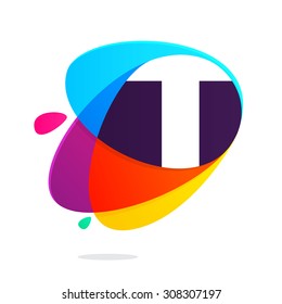 T letter with ellipses intersection logo. Abstract trendy multicolored vector design template elements for your application or corporate identity.