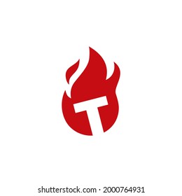 t letter fire flame logo vector icon illustration