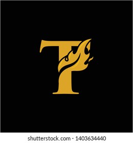 T Letter with Flame Fire logo vector