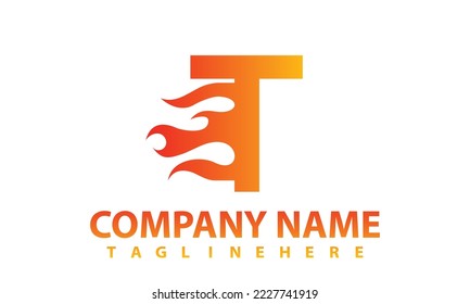 T Letter Flame Logo Design. Fire Logo Lettering Concept Vector.Abstract letter  logo design template