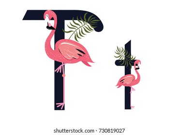 T Letter Flamingo Vector