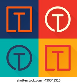 T letter flat logo in circle and square. 