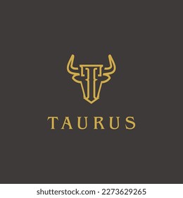 T letter font bull cow taurus logo design icon vector