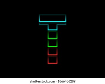 T letter font logo, Rgb color vector design. Dynamic split red, green, blue color on black background. For social media,design elements, creative poster, web template and more