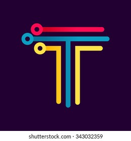 T letter formed by electric line. Font style, vector design template elements for your application or corporate identity.