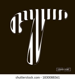 T letter formed by parallel lines. A letter made of glass through which lines are visible that are distorted.