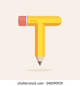 T letter formed by pencil. Vector design template elements for your application or corporate identity.