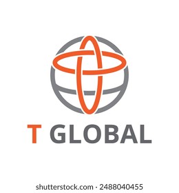 T Letter Global Business Earth World Circle Line Logo Template