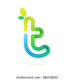 T letter and green leaves eco logo  Font style  vector design template elements for your application corporate identity 