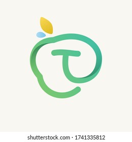 T letter green line logo. Vector icon perfect for ecology labels, environment posters and agriculture identity, etc.