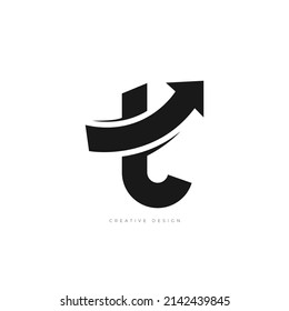 T letter in growth arrow sing branding logo